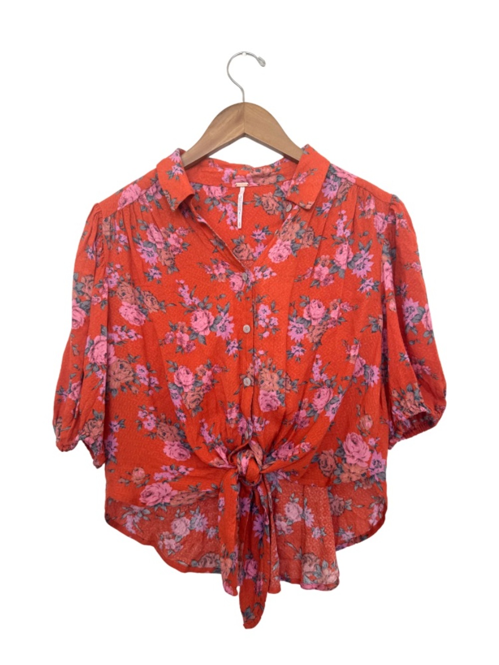 Free People Celia Printed Blouse | Size S | Burnt Orange Floral